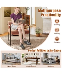 Costway 1 Pcs Modern Velvet Upholstered Accent Chair with Cylindrical Backrest & Metal Armrests