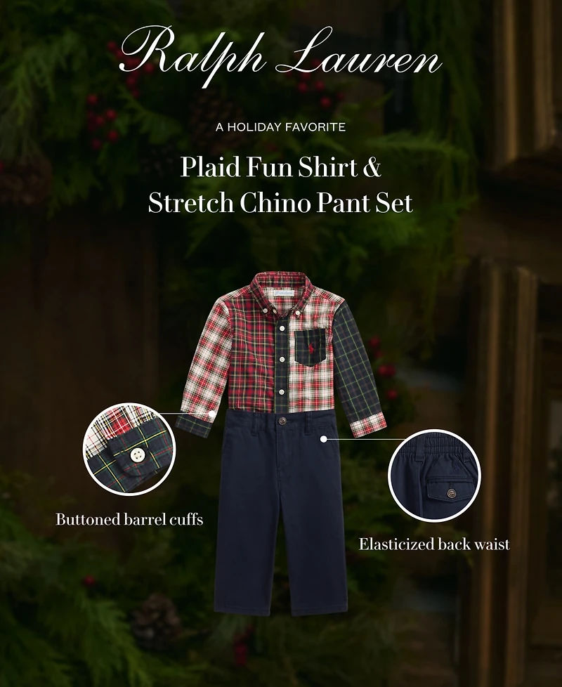 Polo Ralph Lauren Baby Boys 2-Piece Long Sleeves Plaid Shirt and Chino Pants Set