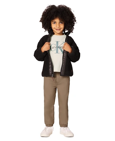 Calvin Klein Boys 2T-7 3-Piece Berber Shirt Jacket, Long-Sleeve T-Shirt and Joggers Set