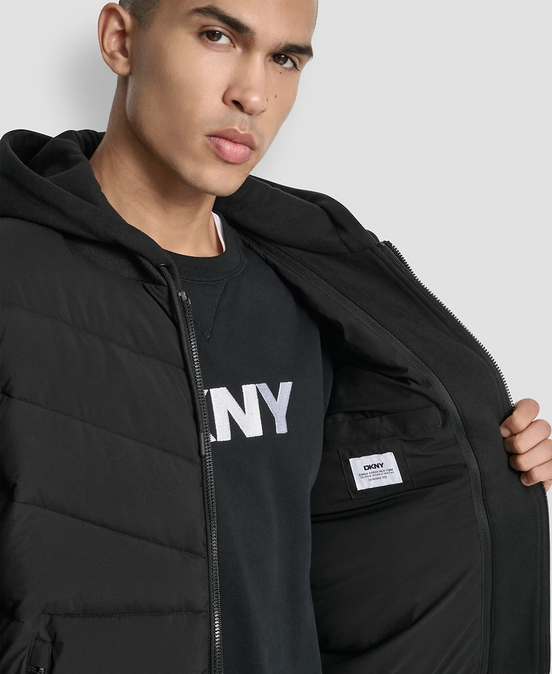 Dkny Men's Hooded Quilted Bomber Puffer Jacket