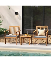 Costway 3 Pcs Acacia Wood Soft Cushions Patio Furniture Set (Chairs & Coffee Table)