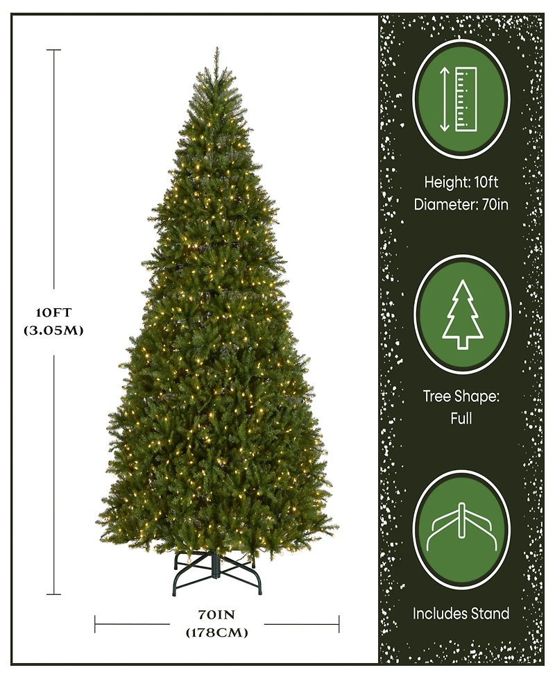 National Tree 10' Dunhill Fir Hinged Tree with 1200 Low Voltage Dual Led Lights with 9 Function Footswitch