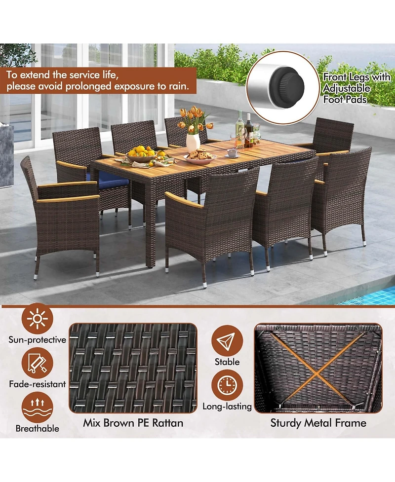 Costway 9PCS Outdoor Dining Set with Acacia Wood Table Top Patio Dining Set for 8 People