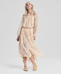 Now This Womens Off The Shoulder Floral Print Top Handkerchief Hem Midi Skirt Macys Exclusive