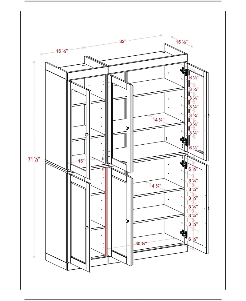 Palace Imports 100% Solid Wood 48.5" Pantry China Cabinet with Raised Panel, Clear Glass Doors, 2-Drawers & Adjustable Shelves