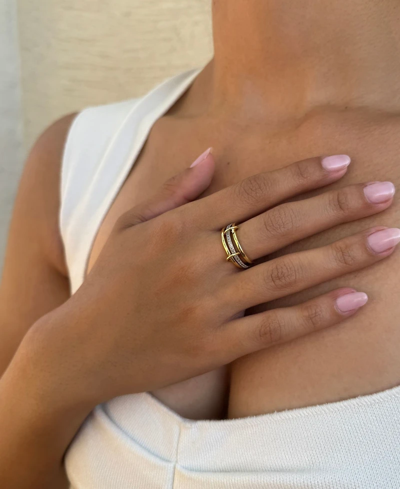 Adornia Gold and Silver Cz Connected 3-Piece Ring Stack