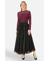 Yumi Women's Sparkle Mesh Tulle Skirt with Satin Bow