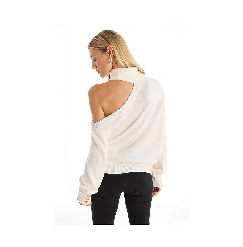 The Noli Shop Women's Bridgette Button Sweater - Pearl