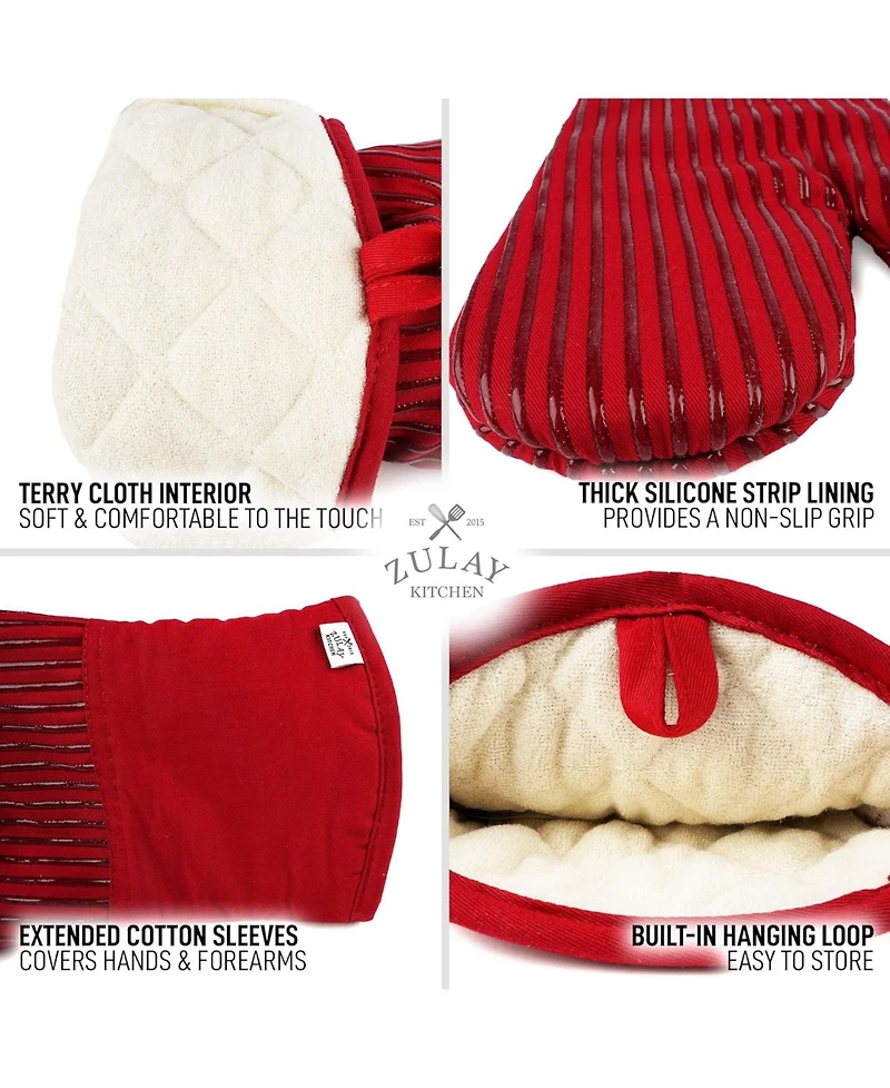 Zulay Kitchen Heat Resistant Thick Cotton Oven Mitts with Non-Slip Silicone Liner