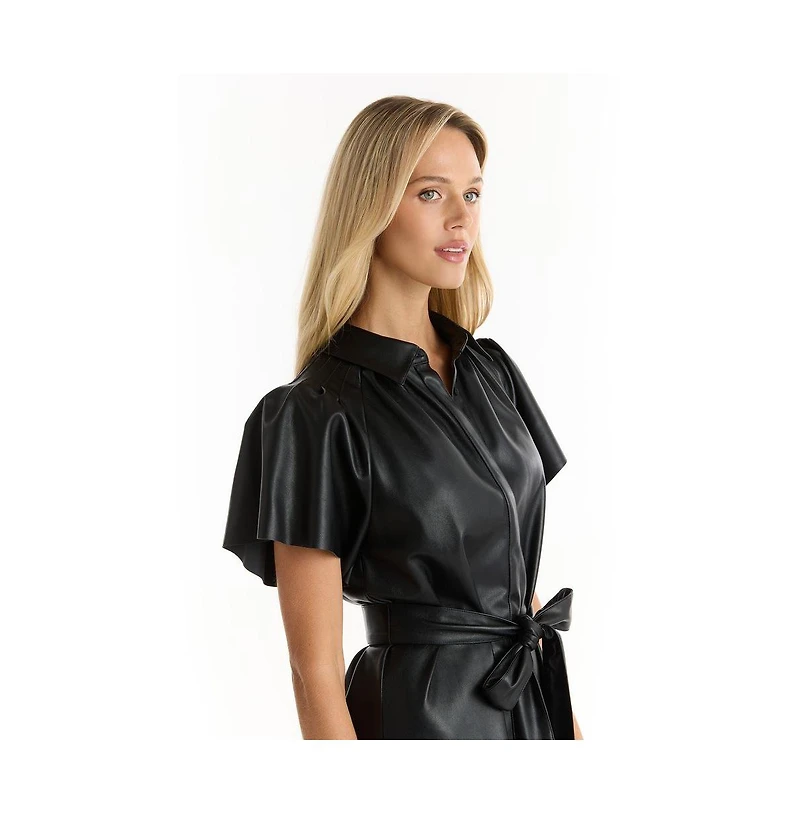 The Noli Shop Women's Devin Leather Ruffle Dress - Black