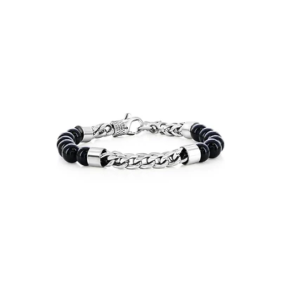 Metallo Stainless Steel Genuine Bead & Chain Bracelet