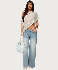 Edikted Women's Loma Asymmetric Off Shoulder Knit Poncho