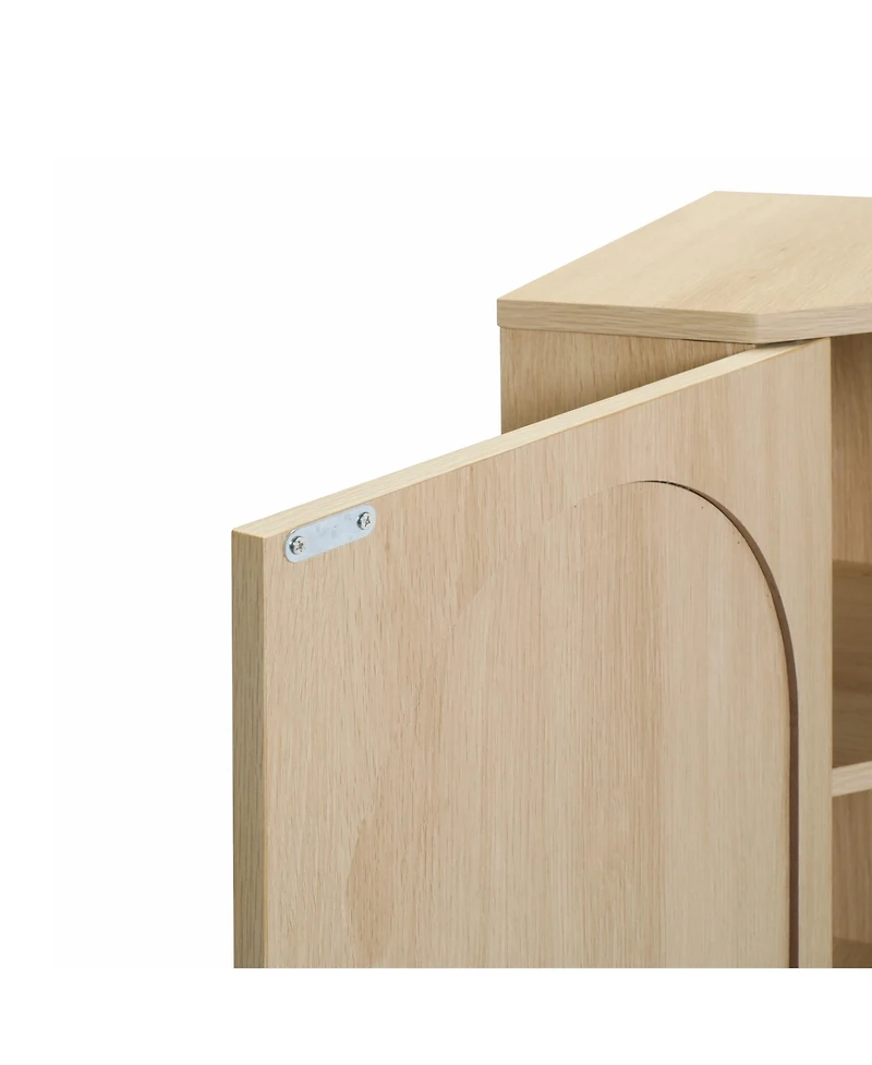 Freestanding Corner Cabinet with Rattan door