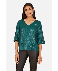 Yumi Women's Fluted Sleeve Sequin Top