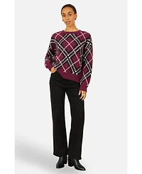 Yumi Women's Argyle Check Relaxed Sweater