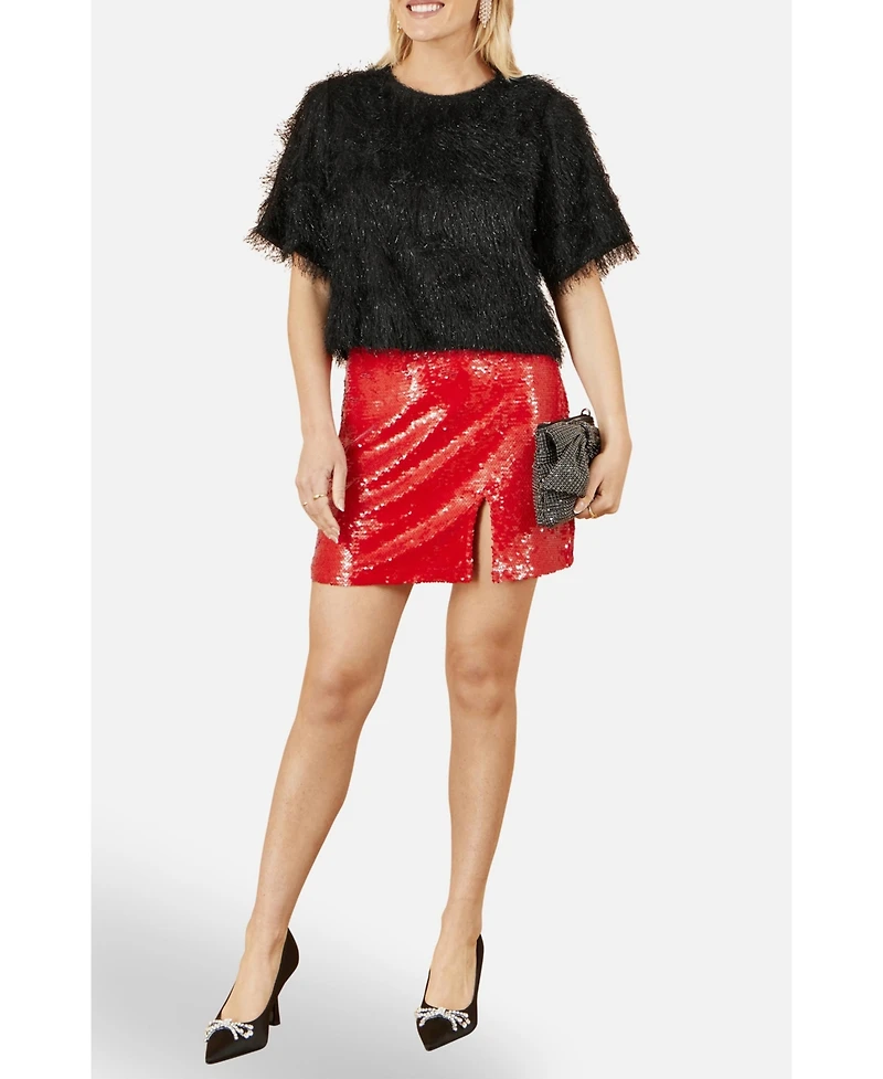 Yumi Women's Lurex Fringe Relaxed Fit Top