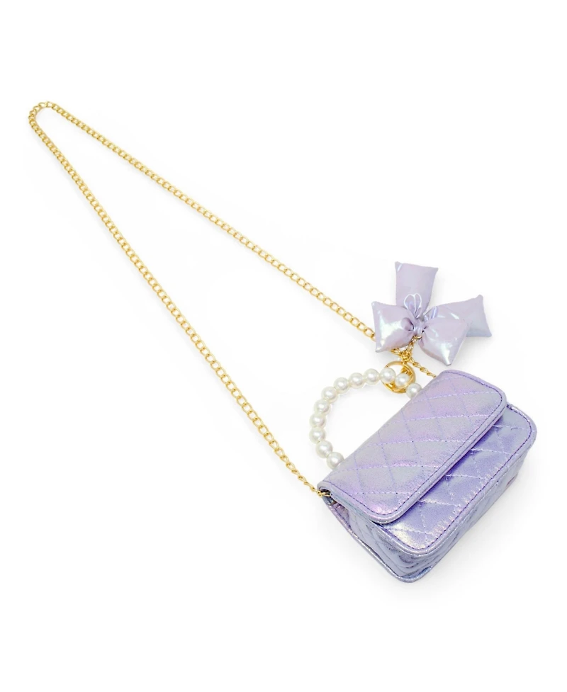 Zomi Gems Girls Shiny Quilted Fluffy Bow Handbag