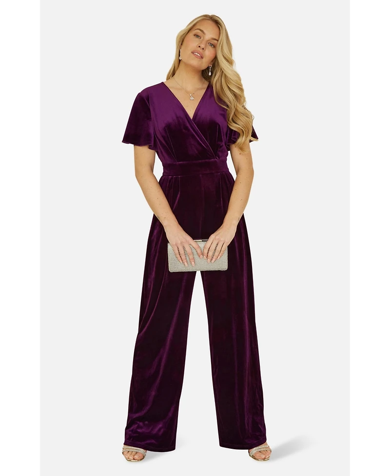 Yumi Women's Angel Sleeve Velvet Jumpsuit