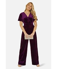 Yumi Women's Angel Sleeve Velvet Jumpsuit