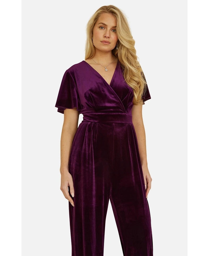 Yumi Women's Angel Sleeve Velvet Jumpsuit