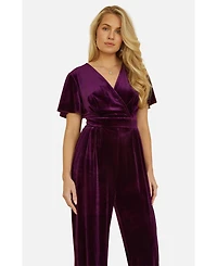 Yumi Women's Angel Sleeve Velvet Jumpsuit
