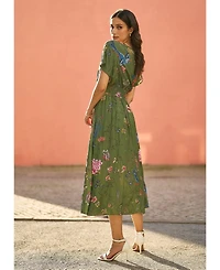 Yumi Women's Ruched Waist Kimono Sleeve Midi Dress