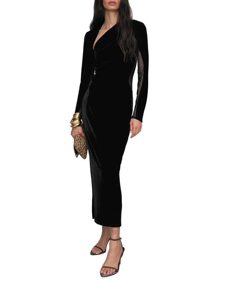 Reiss Women's Velvet Sheer-Panel Cut-Out Midi Dress