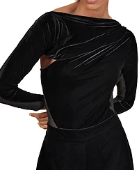 Reiss Women's Velvet Sheer-Panel Wide-Leg Jumpsuit