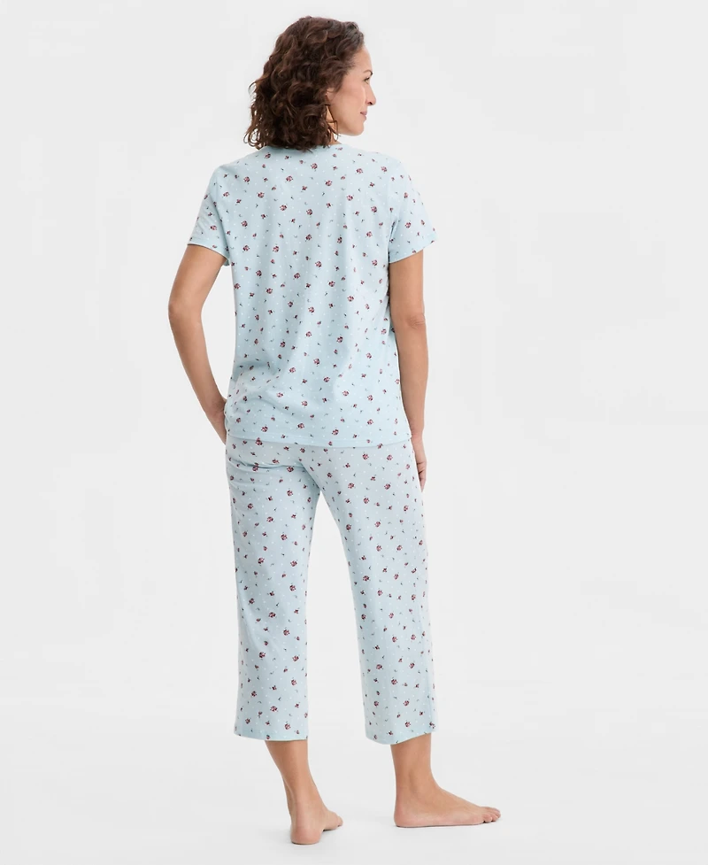 Charter Club Women's 2-Pc. Cotton Printed Cropped Pajamas Set