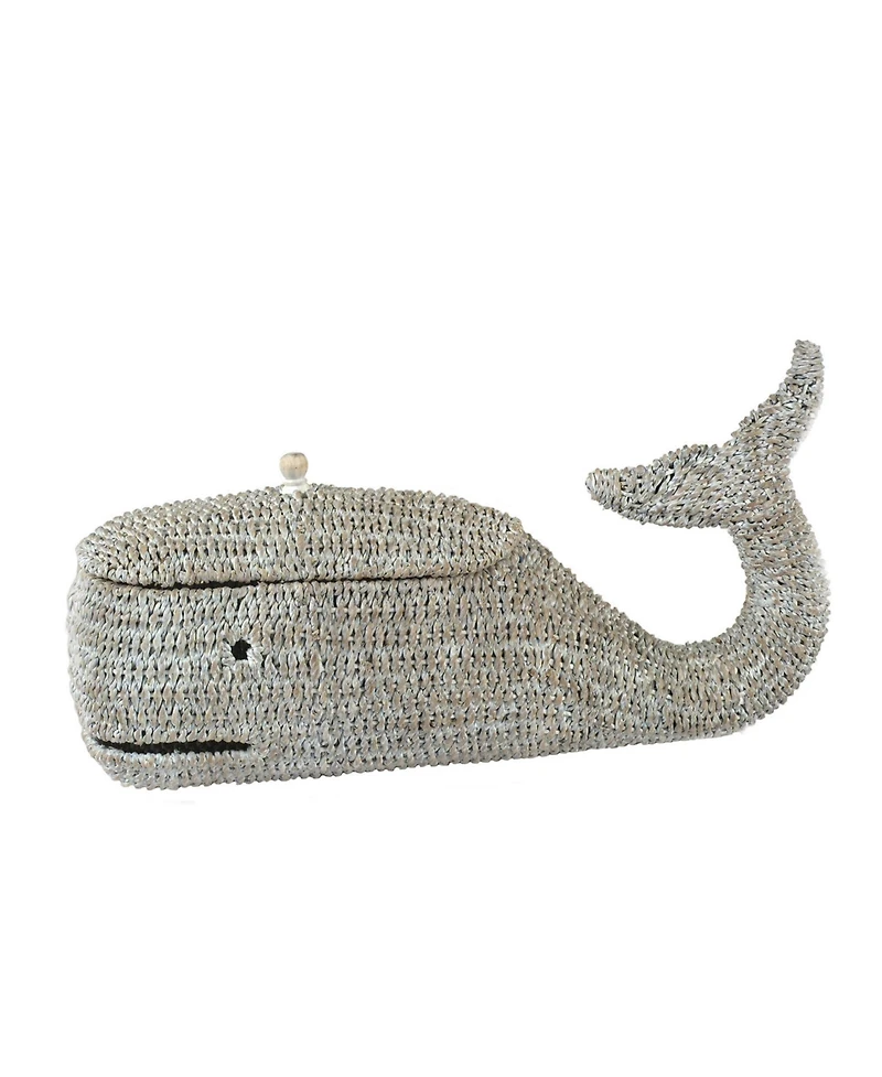 Storied Home Whale Shaped Woven Bankuan Rope Box with Lid, Grey