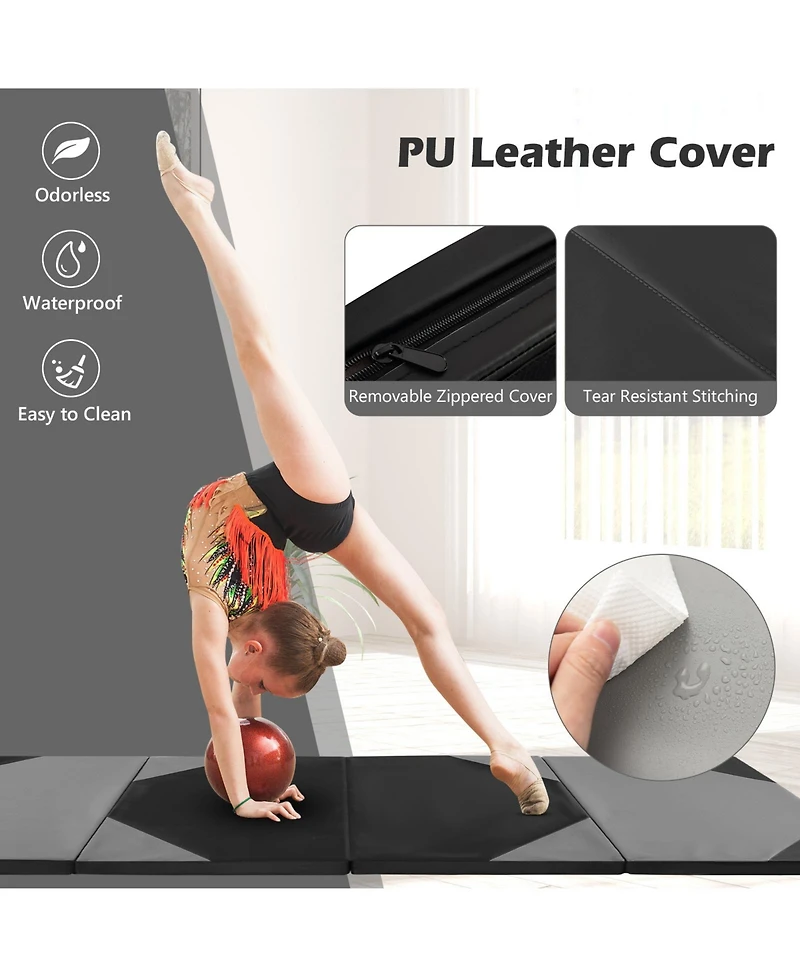 Skonyon 10 Feet x 4 Feet x 2 Inch Folding Exercise Mat with Hook and Loop Fasteners