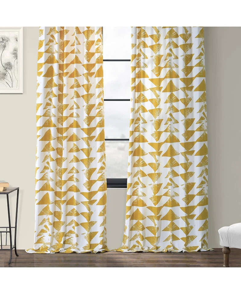 Half Price Drapes Triad Gold Geometric Printed Cotton Room Darkening Curtain