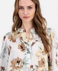 Anne Klein Women's Printed Pleated Long-Sleeve Blouse