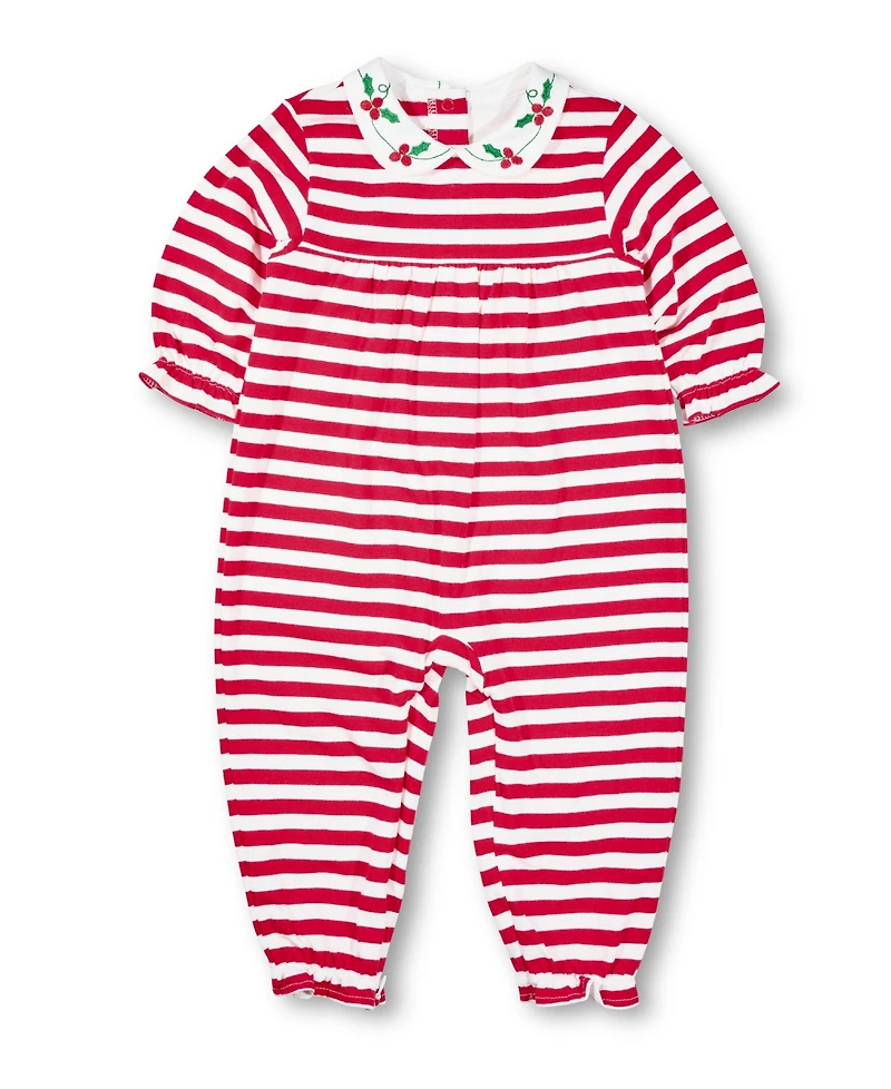 Florence Eiseman Baby Girls One Piece & Suits & Sets Stripe Knit Longall With Embroidered Holly