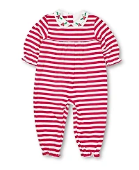 Florence Eiseman Baby Girls One Piece & Suits & Sets Stripe Knit Longall With Embroidered Holly