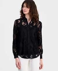 Anne Klein Women's Floral-Lace Button-Front Shirt
