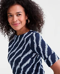 Style & Co Women's Printed Boat-Neck Elbow-Sleeve Top, Macy's Exclusive