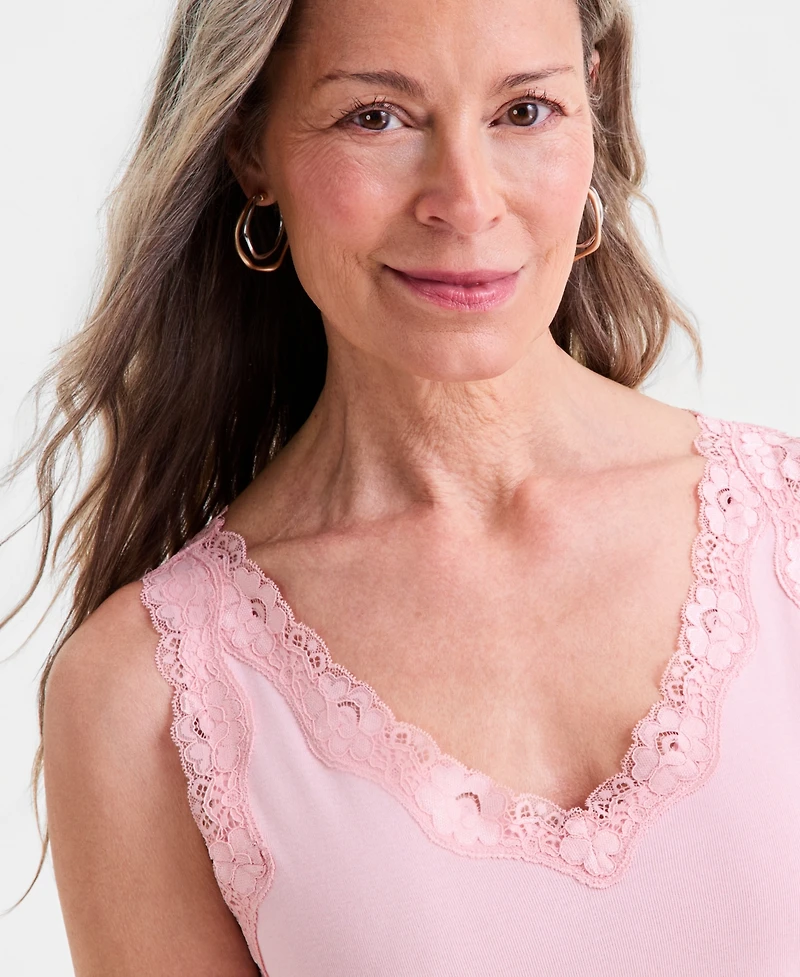 Style & Co Women's Lace-Trim Cotton Tank Top