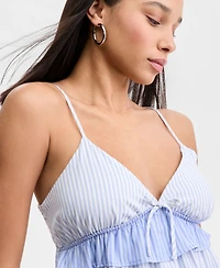 Madden Girl Juniors' Striped Ruffled Sleeveless Top