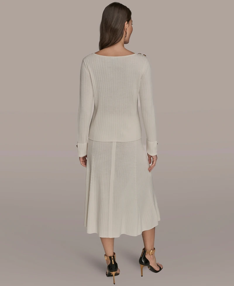 Donna Karan New York Women's Long Sleeves Button Detail Sweater