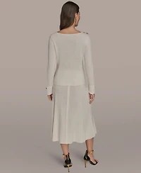 Donna Karan New York Women's Long Sleeves Button Detail Sweater