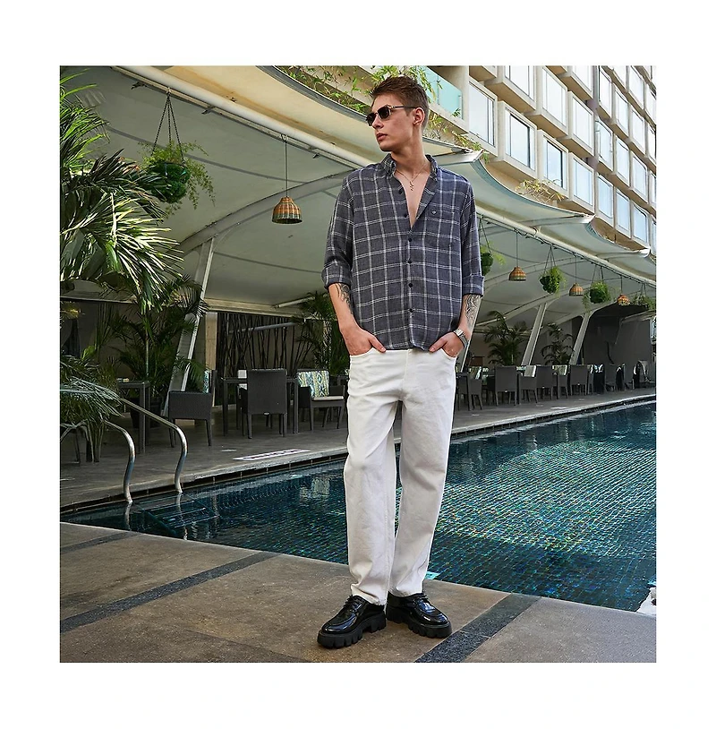 Campus Sutra Men's Charcoal Grey BiGraph-Check Shirt