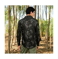 Campus Sutra Men's Charcoal Grey Stamped-Foliage Shirt