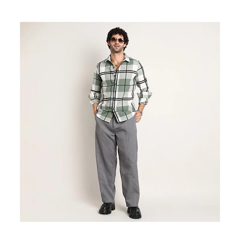 Campus Sutra Men's Sage Green Overlap Buffalo Shirt