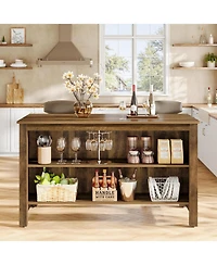 Tribesigns Kitchen Island with Storage, 59-Inch Large Farmhouse Stationary Island Table, Rustic Brown
