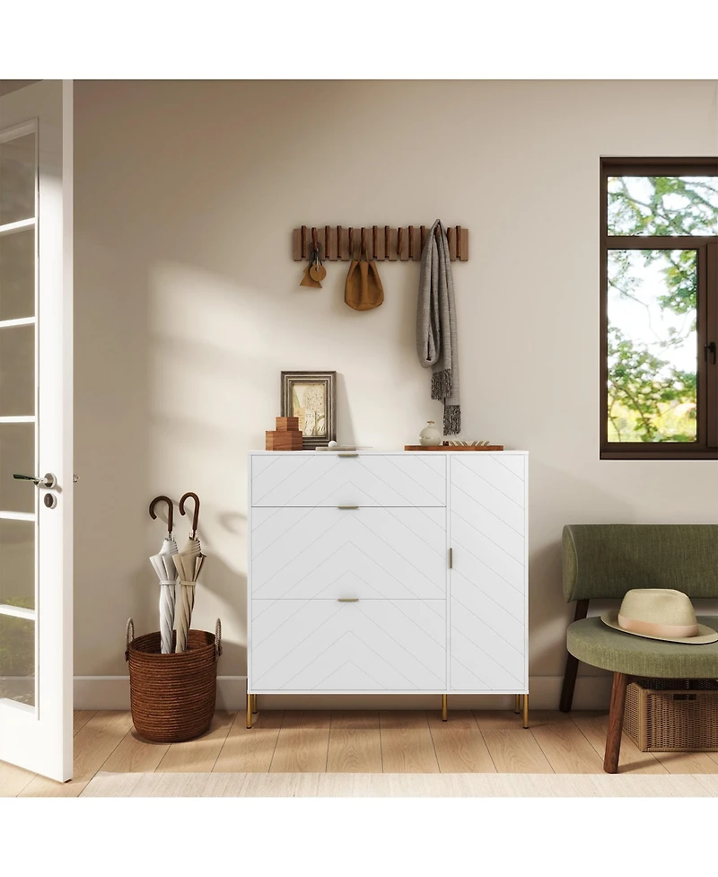 Clihome Shoe Cabinet Storage for Entryway, Modern Shoe Rack Cabinet with 3 Flip Drawers & Side Cabinet