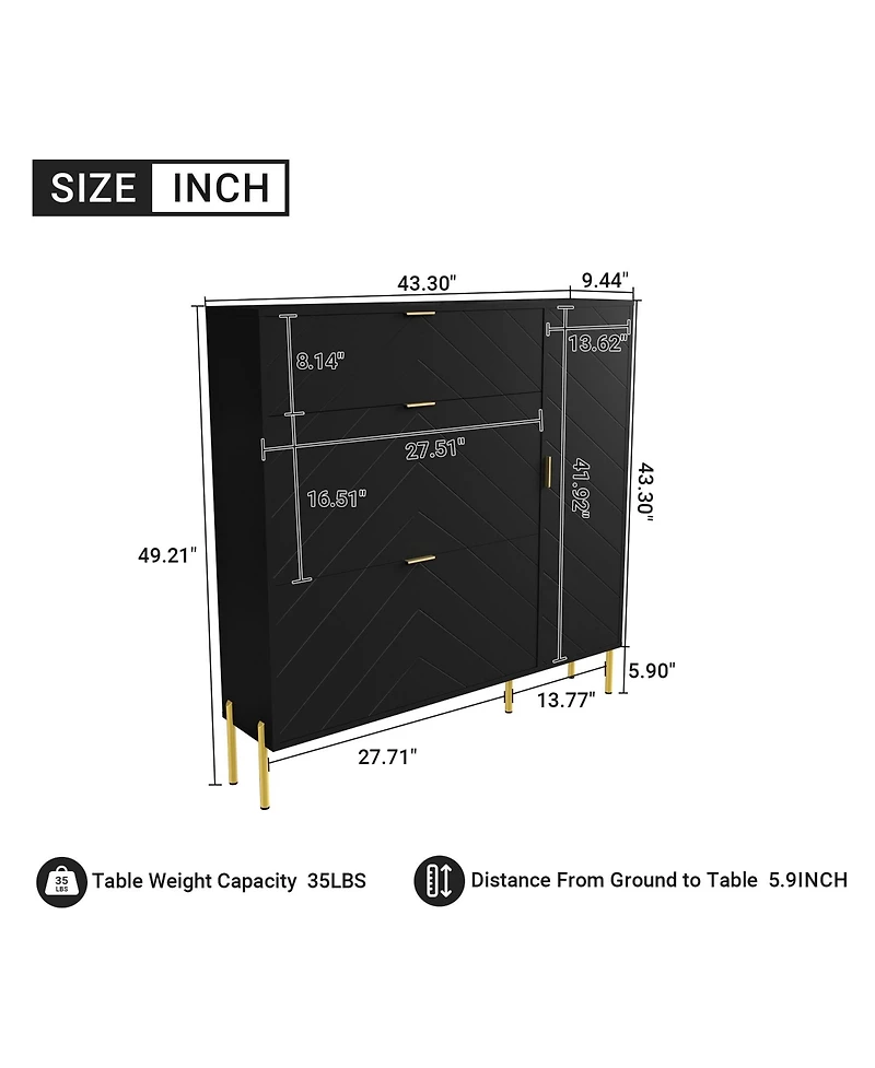 Clihome Shoe Cabinet Storage for Entryway, Modern Rack with 3 Flip Drawers & Side