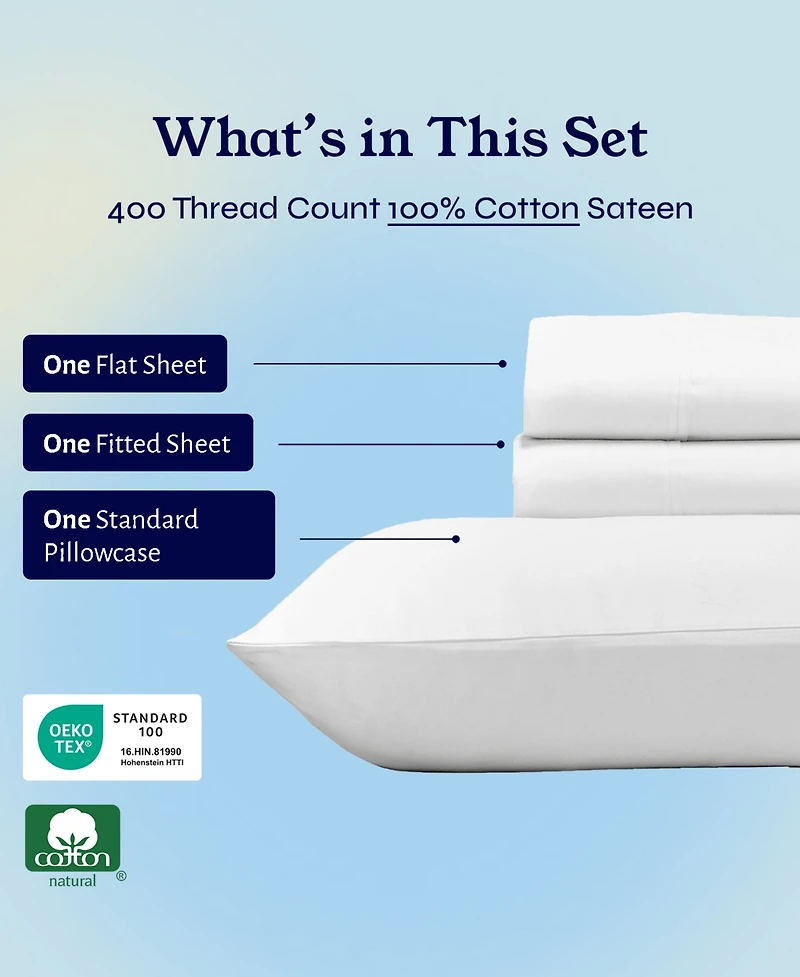 Soft Twin Cotton Sheet Set - 400 Thread Count 100% Sateen