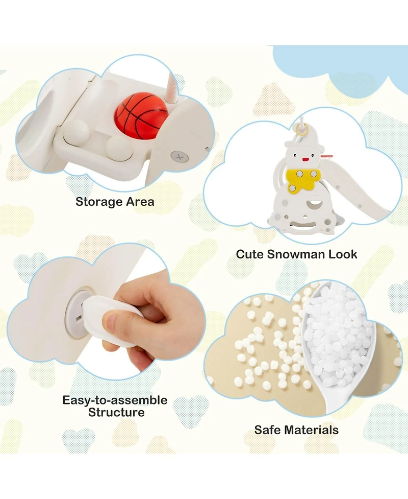 Costway 7-in-1 Toddler Slide with Height Adjustable Basketball Hoop & Swing Golf Soccer