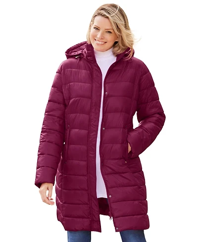 Woman Within Plus Long Packable Puffer Jacket